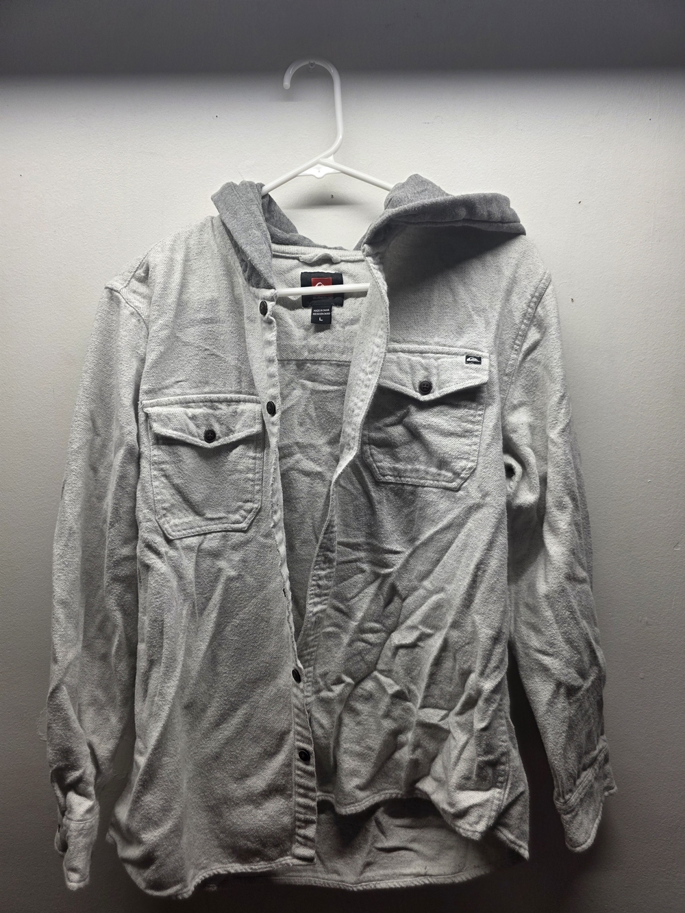 Quiksilver Light Gray Hooded Button-Up Shirt Jacket